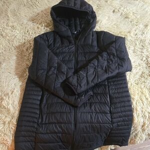 Lands End Black Packable 3/4 Lenght Hooded Jacket Super Ljght But Warm